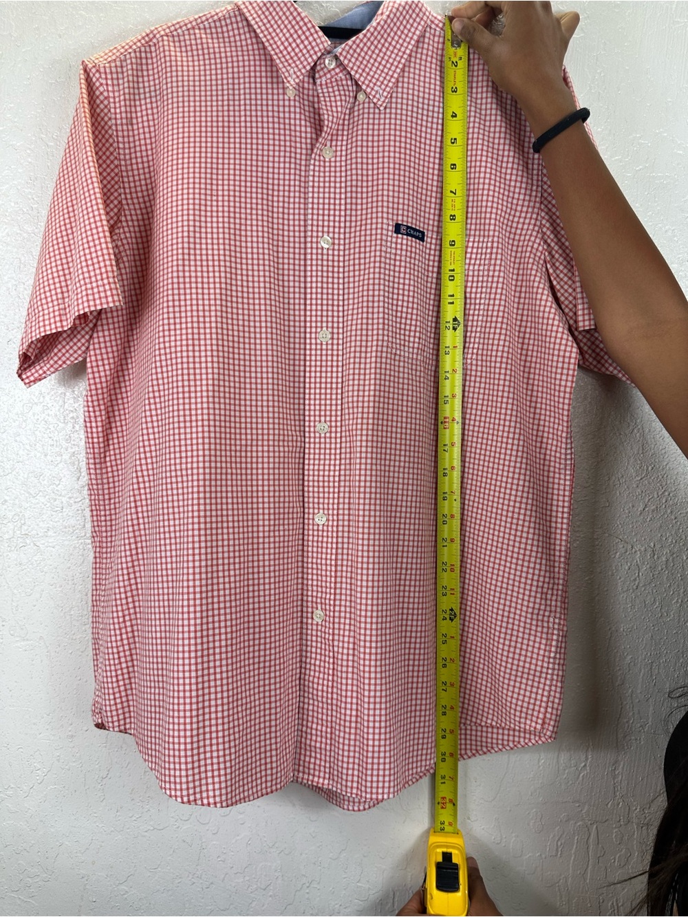 Chaps Men’s Short Sleeve Button Down Shirt Red White Gingham Check Size L - Picture 4 of 10